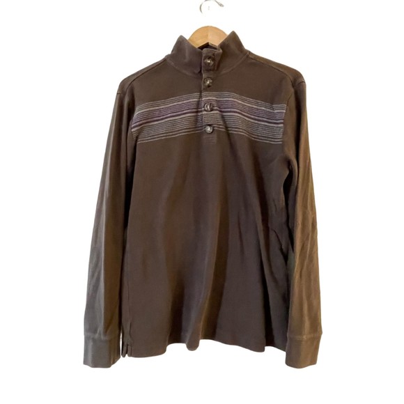 Banana Republic Half Button Pullover Sweater Size L Brown Stripe Turtleneck - Picture 1 of 10